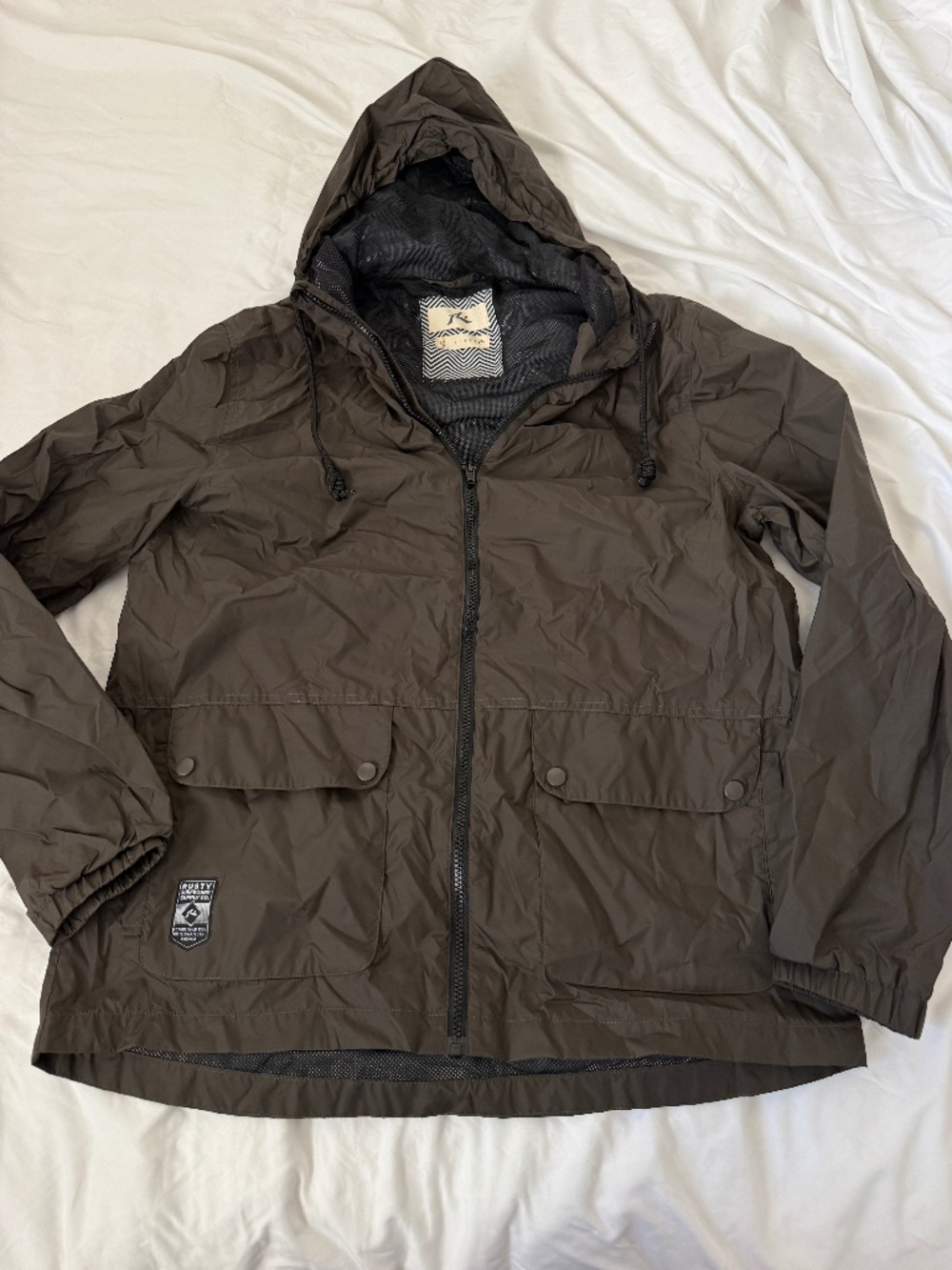 rusty full zip jacket   size large   details: -brown Rusty windbreaker  -front p